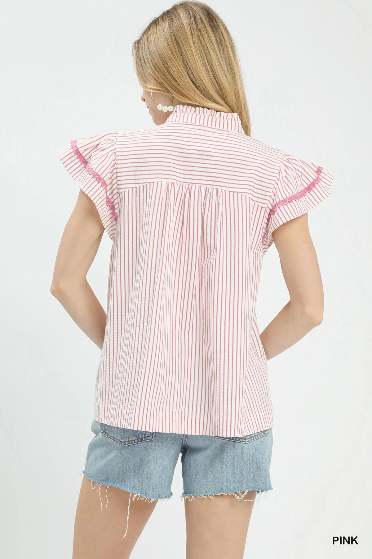 Umgee Striped Flutter Sleeve Top