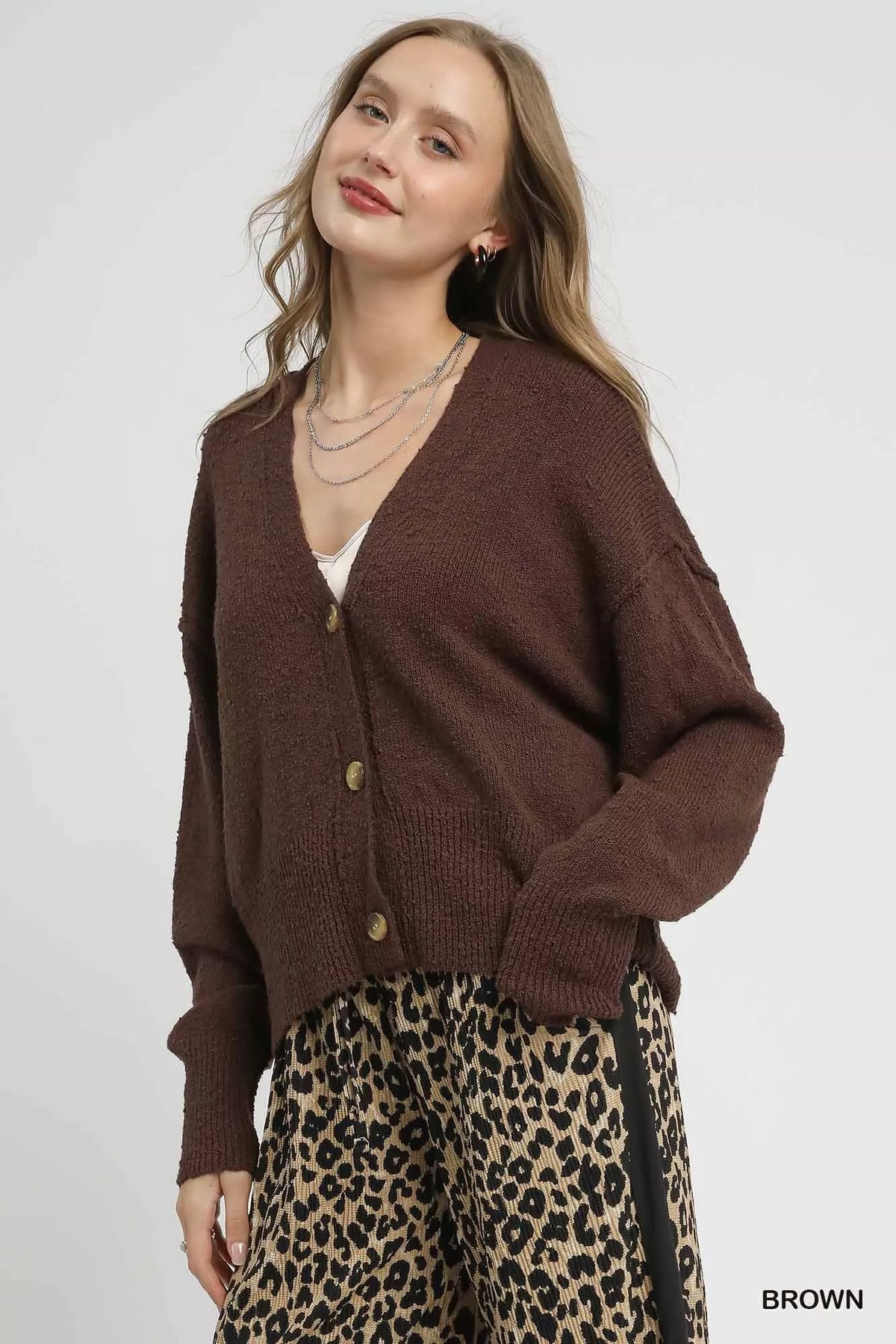 Umgee Button-Front V-Neck Knit Cardigan