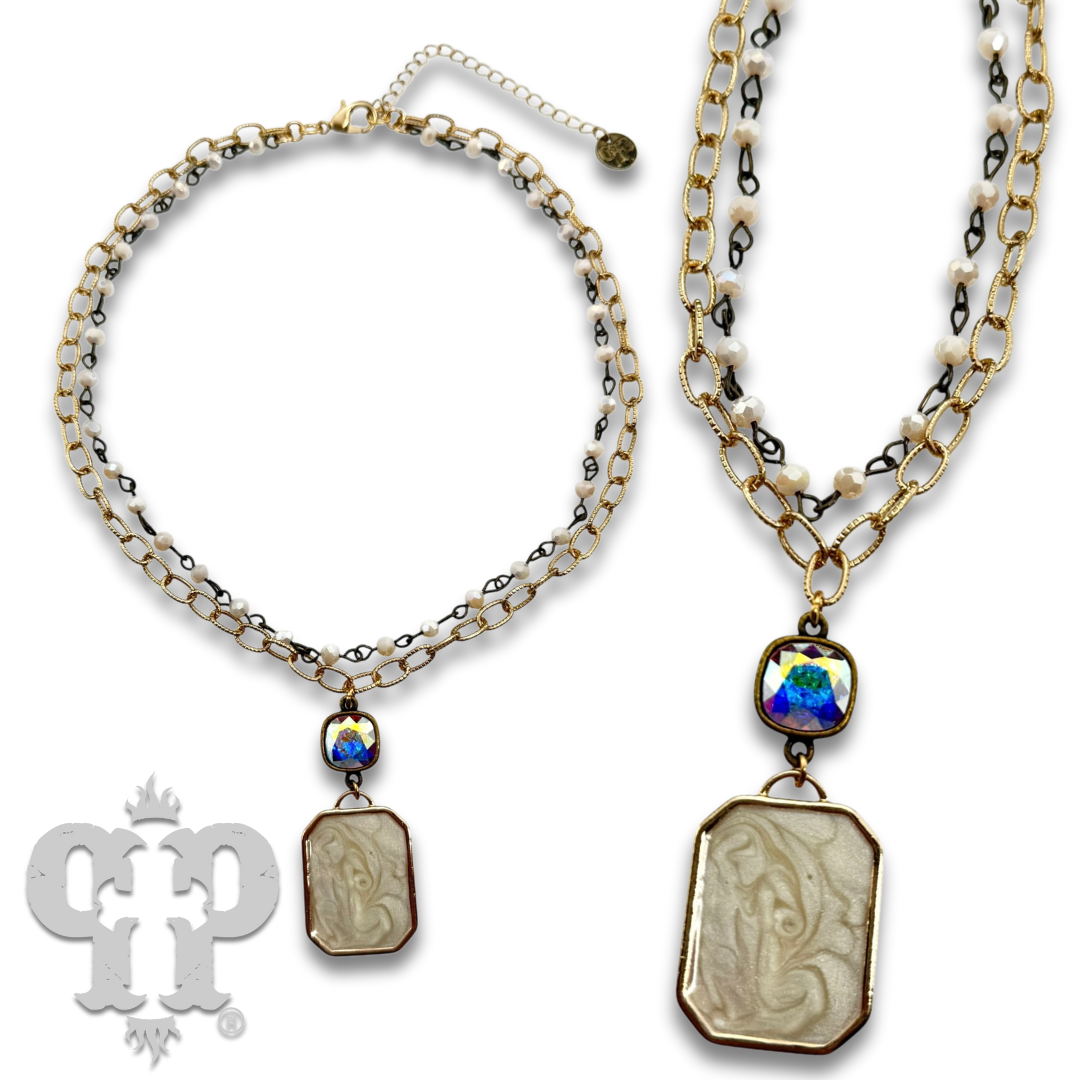Pink Panache Brands - Double strand necklace with Austrian crystal pendant