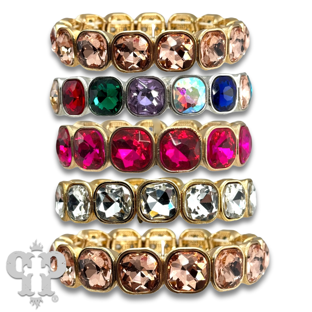 Pink Panache Brands - Radiant Emerald-Cut Crystal Stretch Bracelet