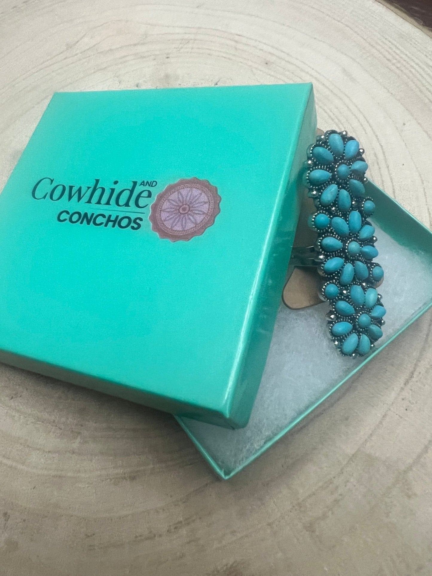 Western Desert Bloom Cluster Adjustable Ring — Faux Turquoise Hand Statement