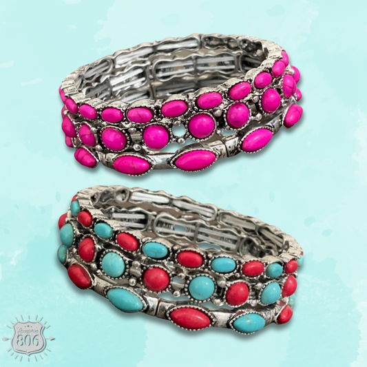 Three piece stone stretch bracelet set