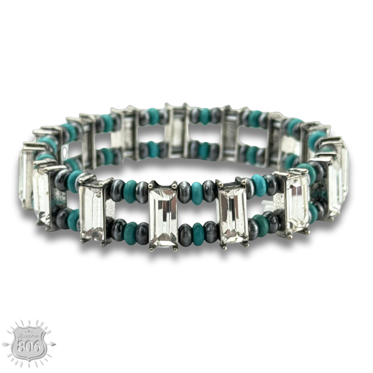 Rhinestone and burnished bead bracelet