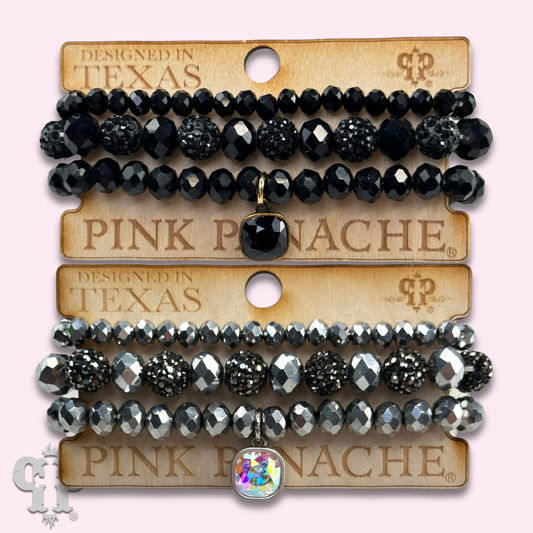 Pave ball and glossy glass bead bracelet with a crystal from Swarovski®