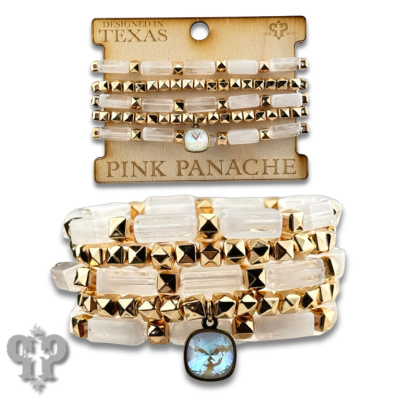 Square tube acrylic bead stacked bracelet, Austrian crystal