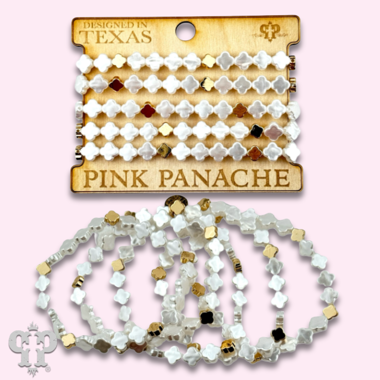 Iridescent pearl clover shape bracelet stack