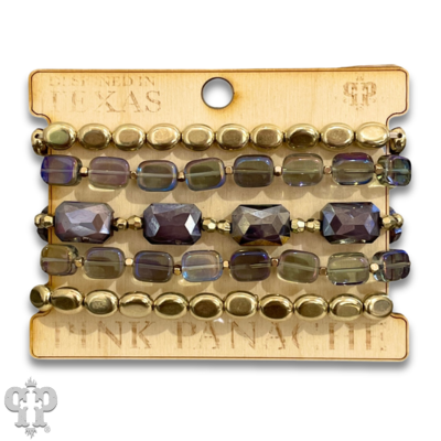 Color mix and gold bead bracelet stack