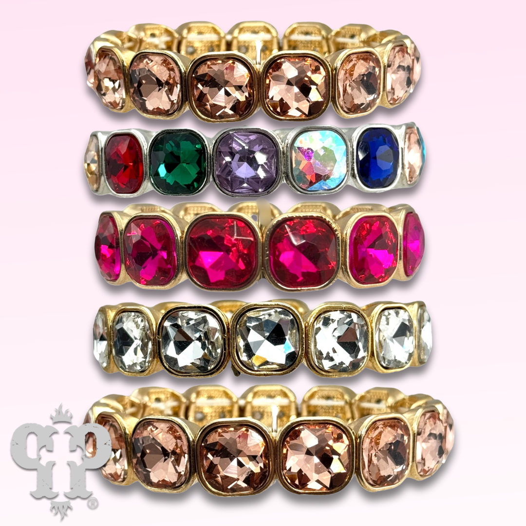 Pink Panache Brands - Radiant Emerald-Cut Crystal Stretch Bracelet