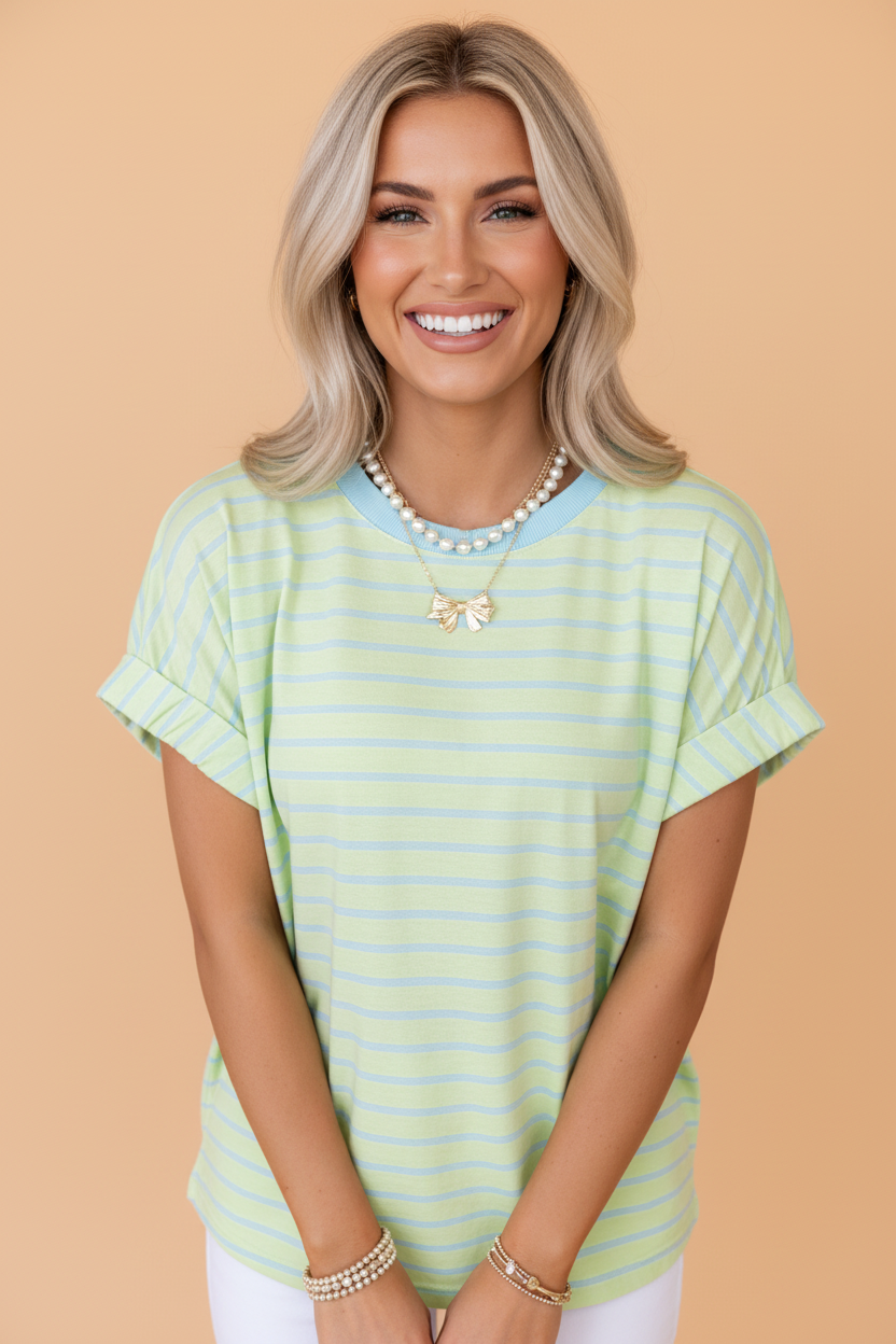Stripe Round Neck Short Sleeve T-Shirt