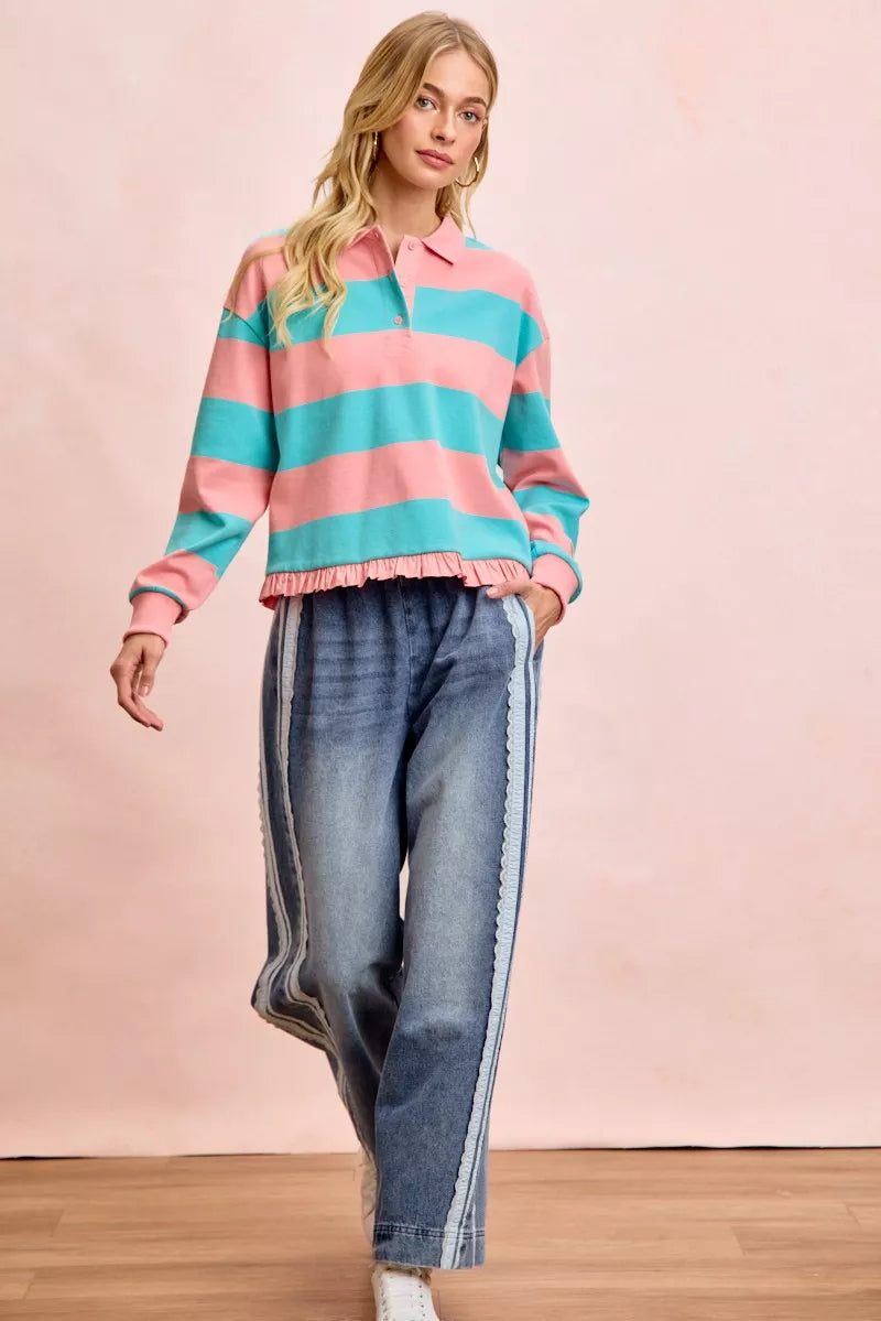 Washed Lace Side Detail Denim Jeans by BiBi