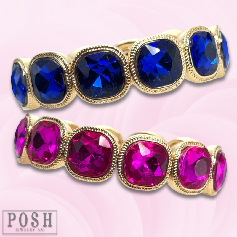 Pink Panache Brands - Cushion-Cut Rhinestone Crystal Stretch Bracelet