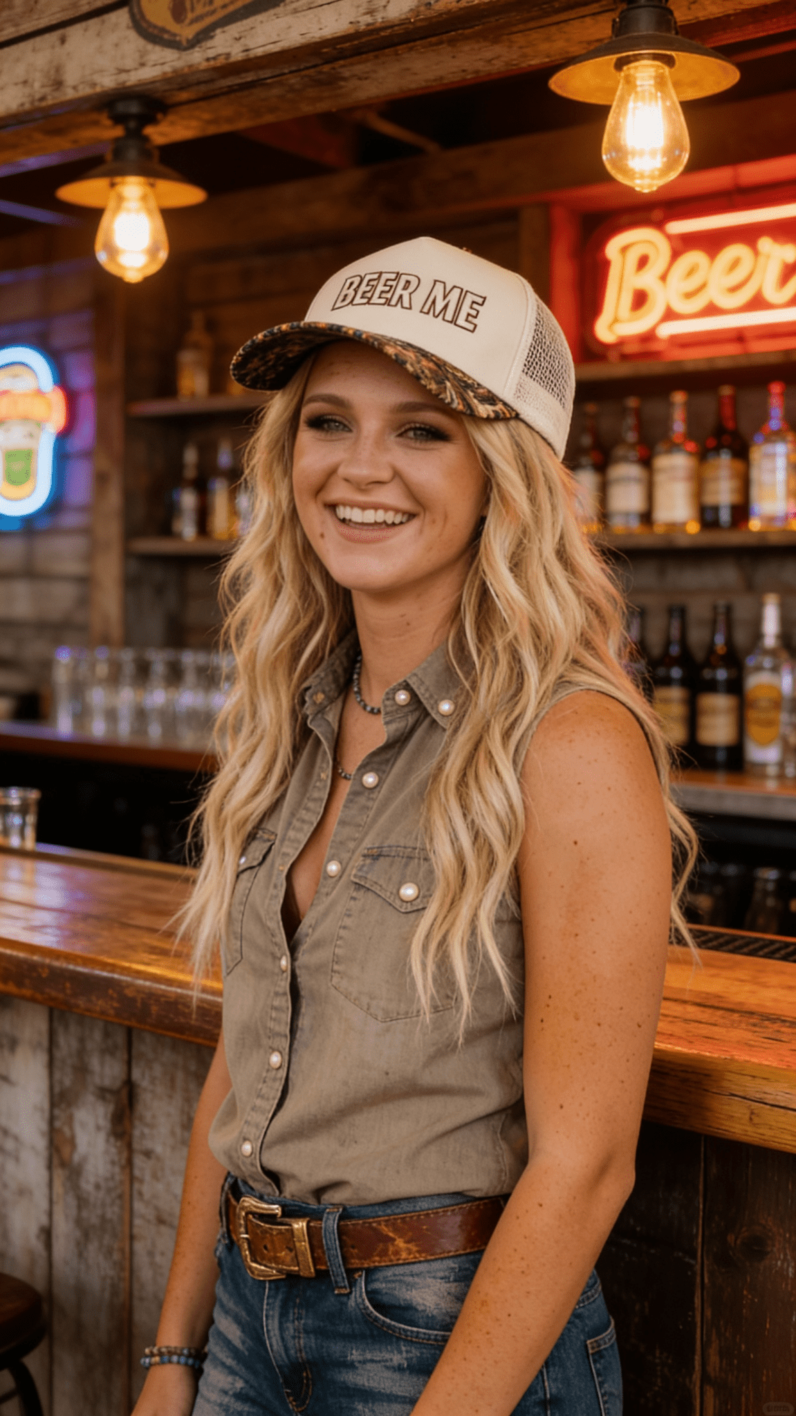 "Beer Me" Embroidered Trucker Hat — Leopard or Camo with Adjustable Strap & Breathable Mesh
