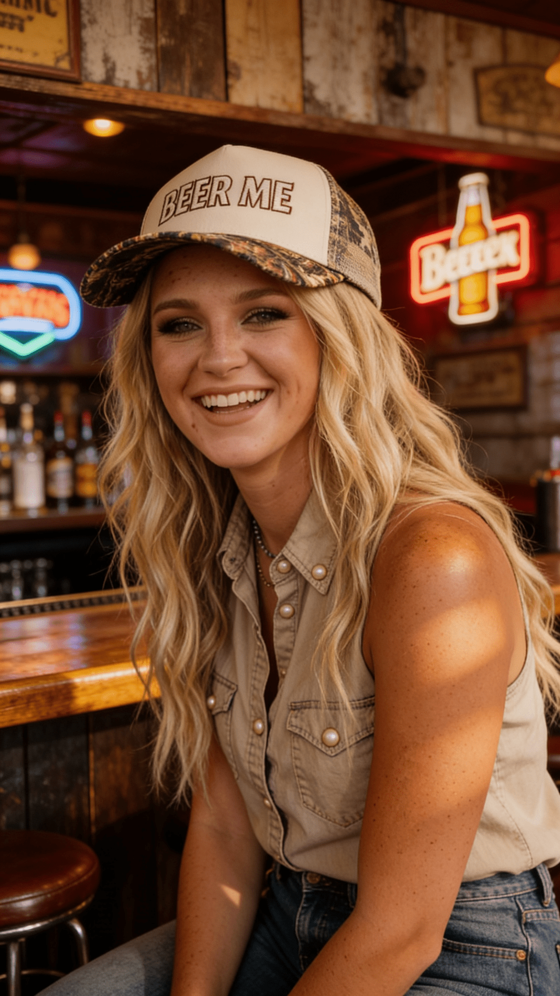 "Beer Me" Embroidered Trucker Hat — Leopard or Camo with Adjustable Strap & Breathable Mesh