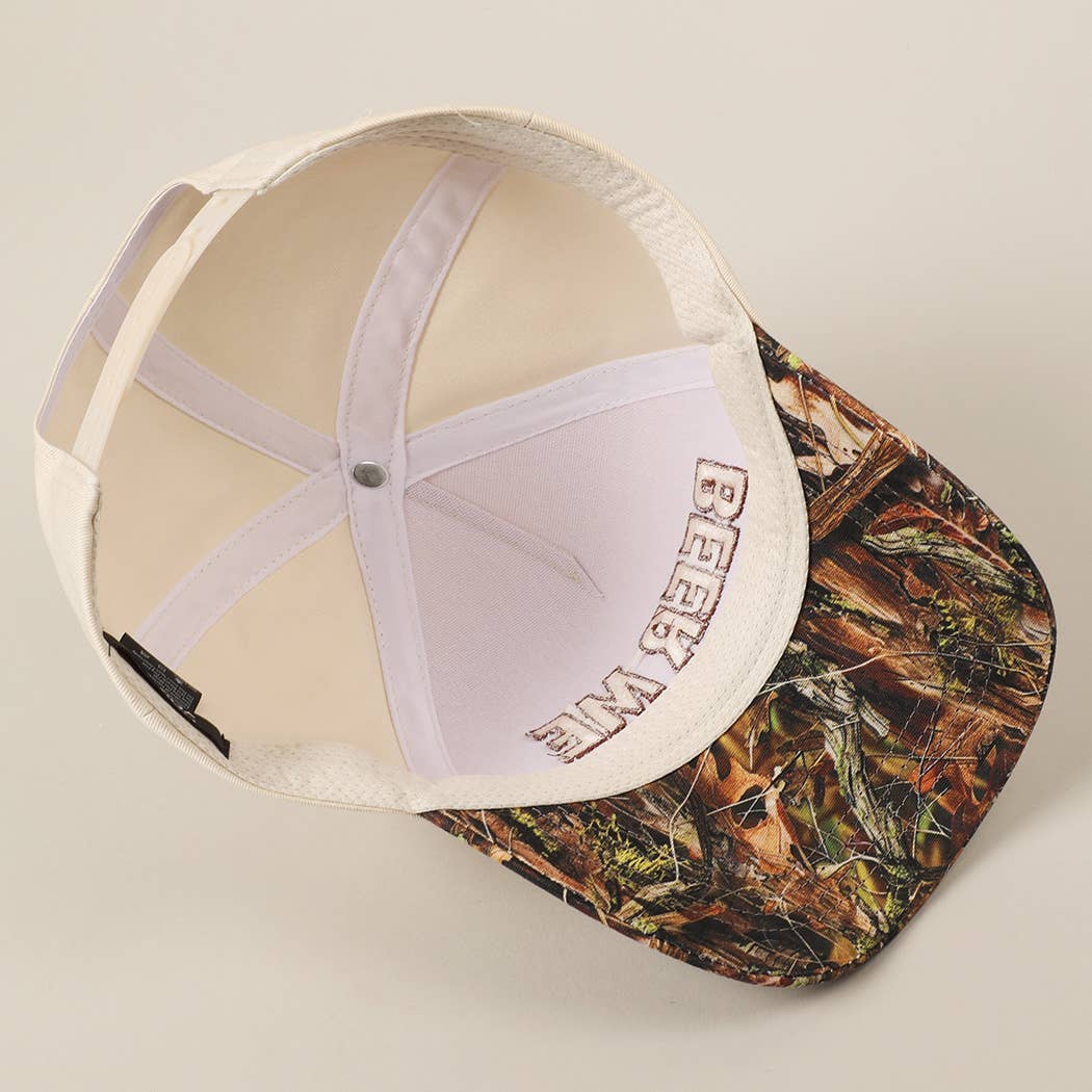 "Beer Me" Embroidered Trucker Hat — Leopard or Camo with Adjustable Strap & Breathable Mesh