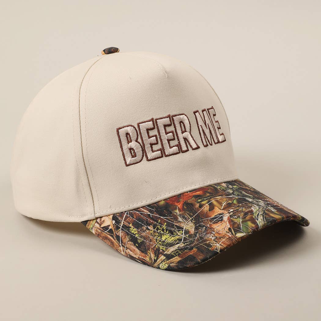"Beer Me" Embroidered Trucker Hat — Leopard or Camo with Adjustable Strap & Breathable Mesh
