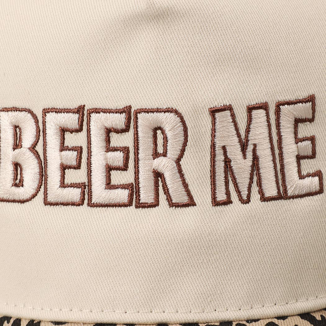 "Beer Me" Embroidered Trucker Hat — Leopard or Camo with Adjustable Strap & Breathable Mesh