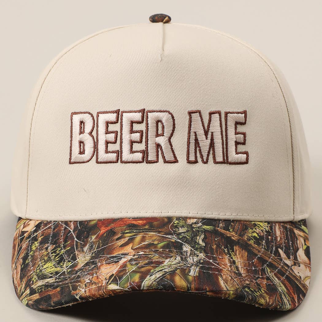 "Beer Me" Embroidered Trucker Hat — Leopard or Camo with Adjustable Strap & Breathable Mesh
