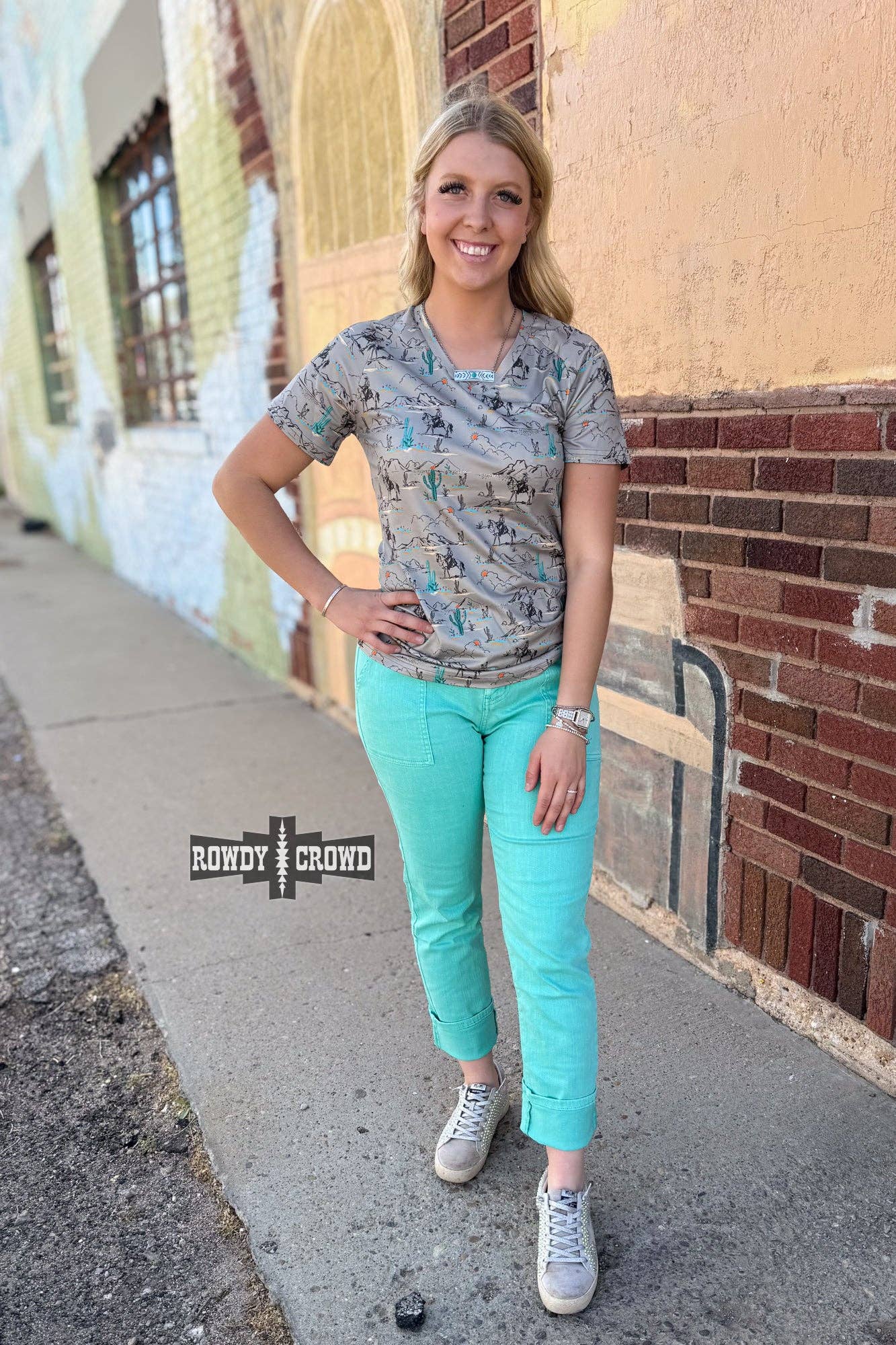 "Blooming Desert" Western Graphic Tee — 95% Polyester Stretch Fit by Rowdy Crowd Clothing