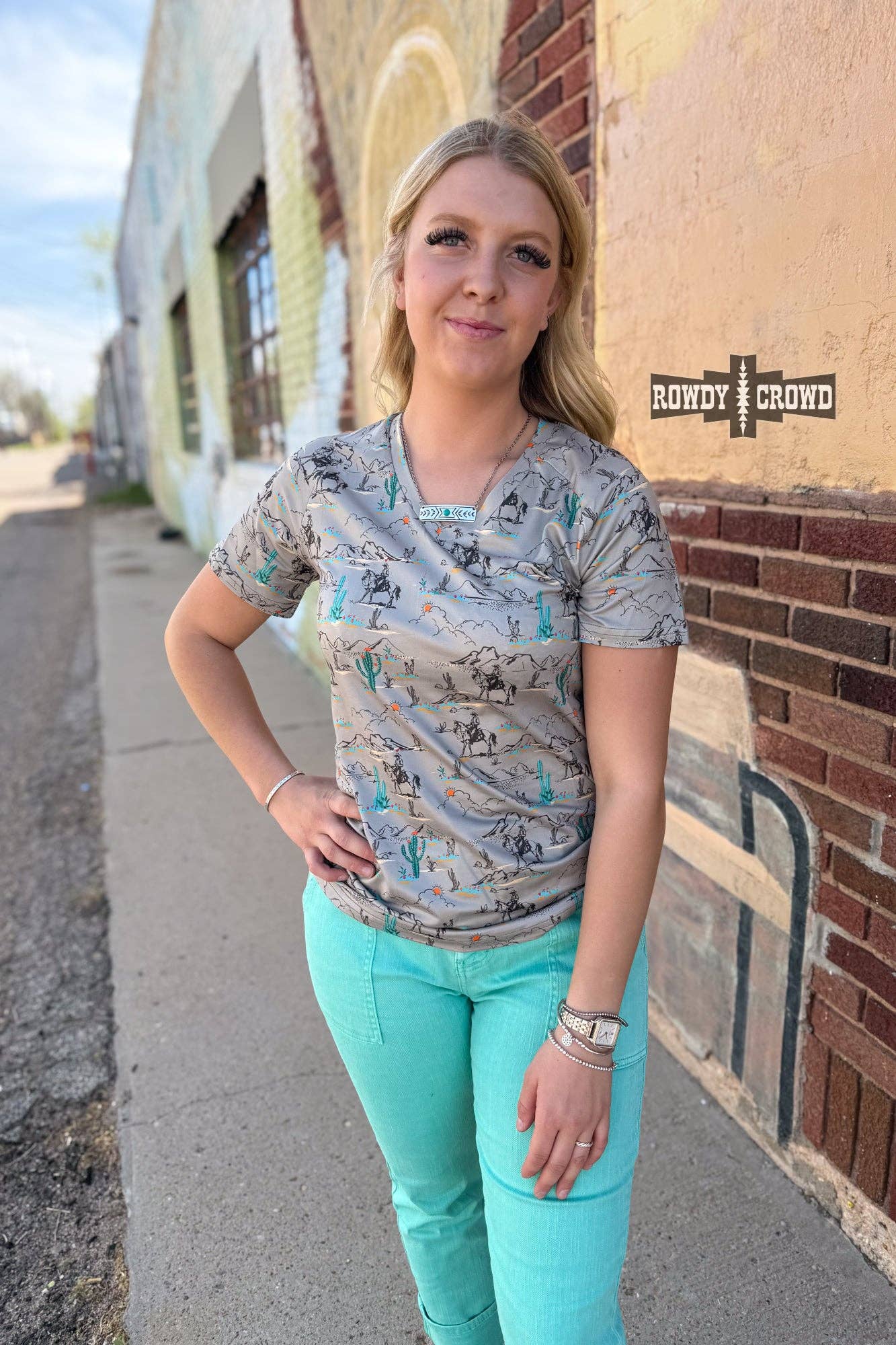 "Blooming Desert" Western Graphic Tee — 95% Polyester Stretch Fit by Rowdy Crowd Clothing