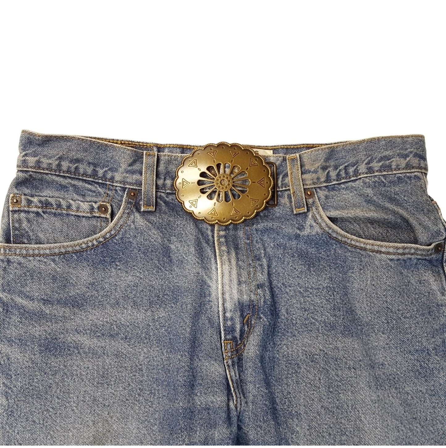Navajo-Inspired Vintage Brass Open Work Western Belt Buckle — Matte Brass with Floral Cut-Out