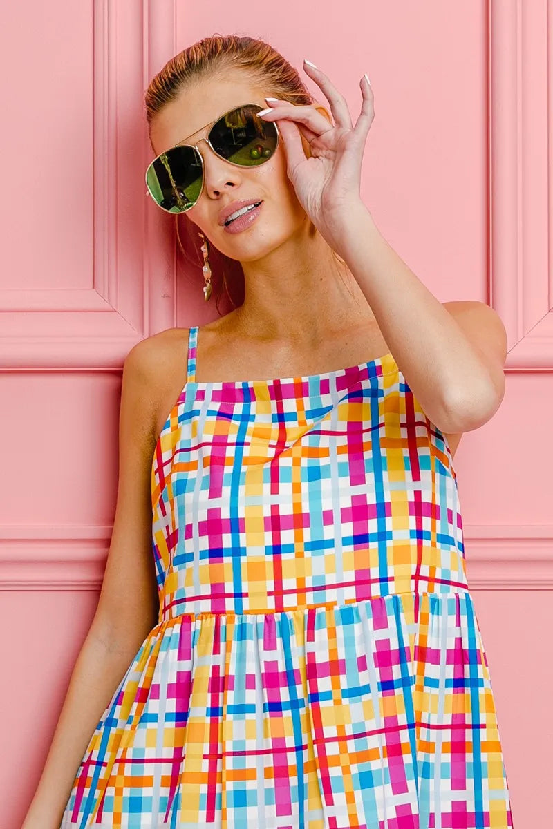 BiBi Multi Colors Plaid Sleeveless Sun Dress
