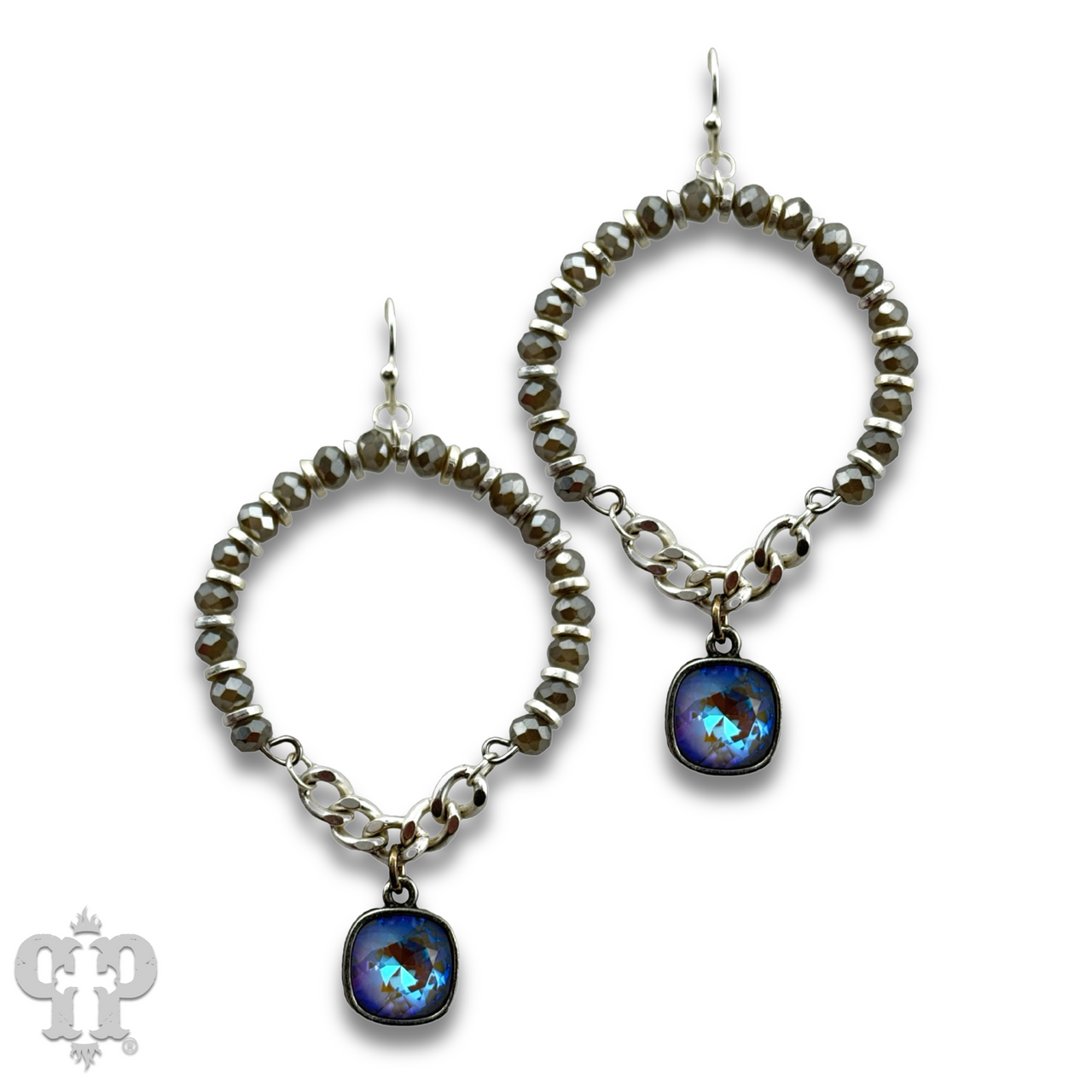 Gray faceted bead circle earring, Austrian crystal - LC