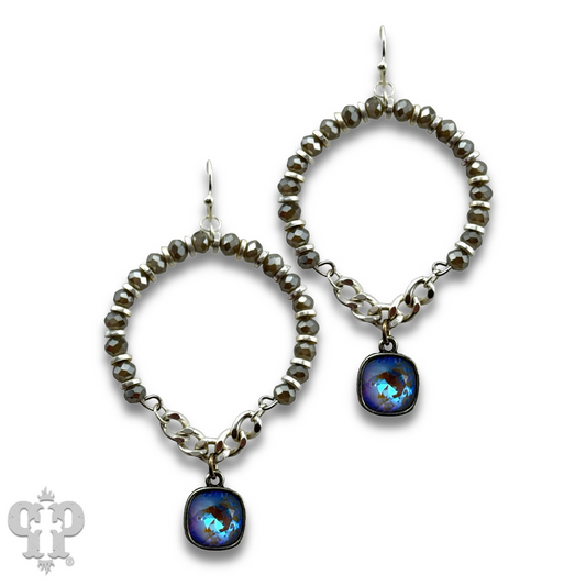 Gray faceted bead circle earring, Austrian crystal - LC