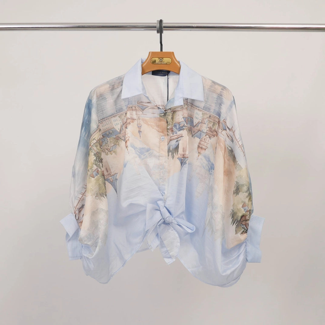 Coming Soon - Italian Watercolor Tie-Front Blouse