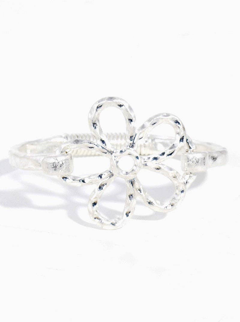 Wild Honey - Hammered Metal Flower Hook Bangle Bracelet