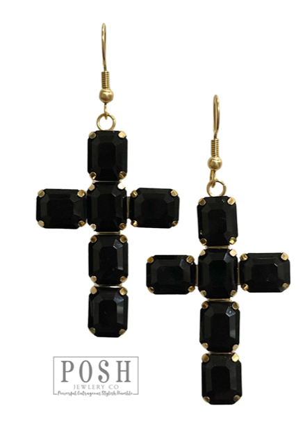 Pink Panache Brands - Fuchsia Rhinestone Cross Earrings