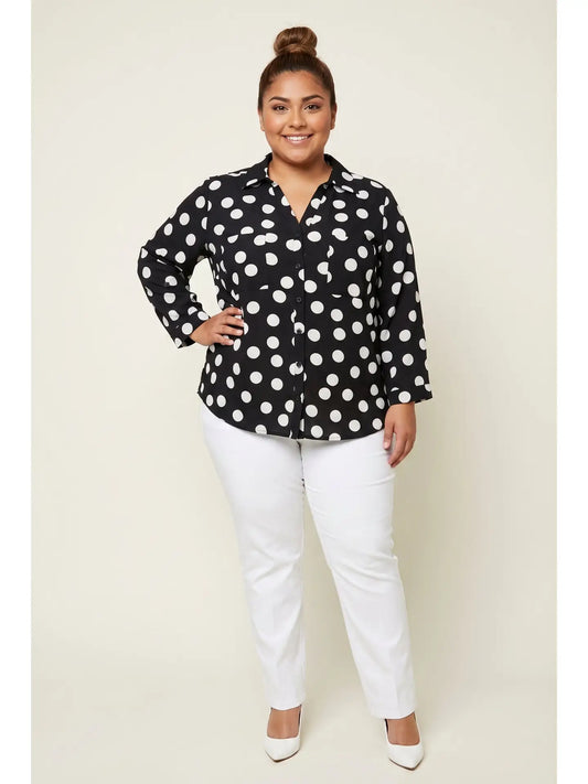 Spin Plus Size Black and White Polka Dot Blouse