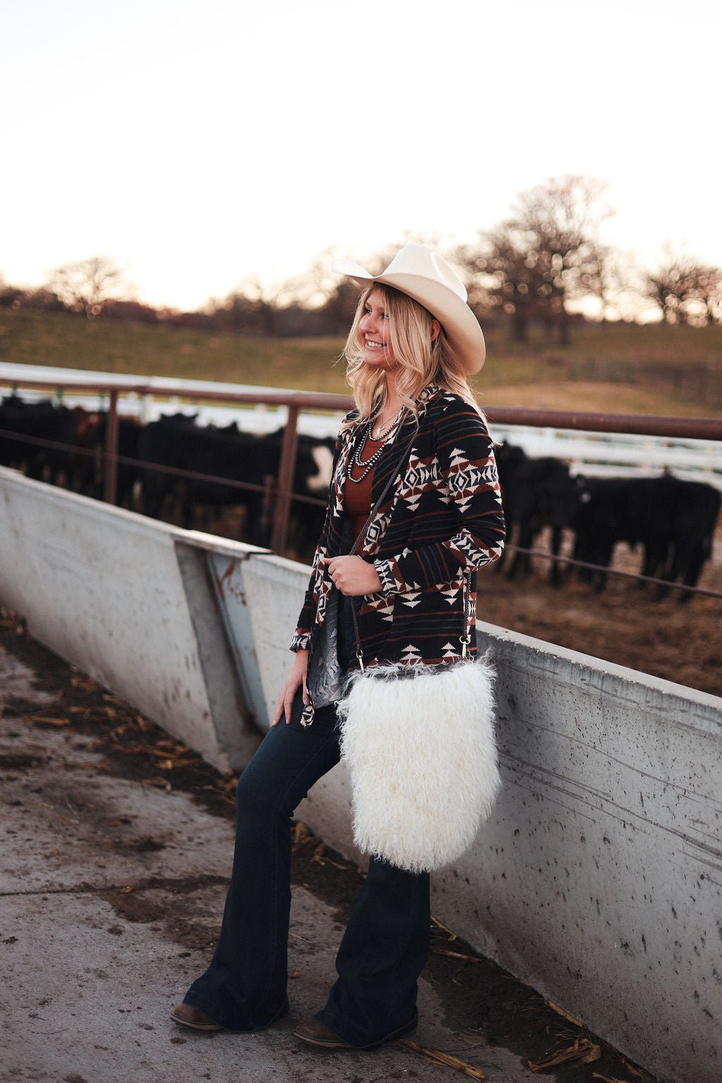 BOMBOM "Calgary" Western Open Front Cardigan — Luxurious Soft Layering Piece Made in USA (Medium available)