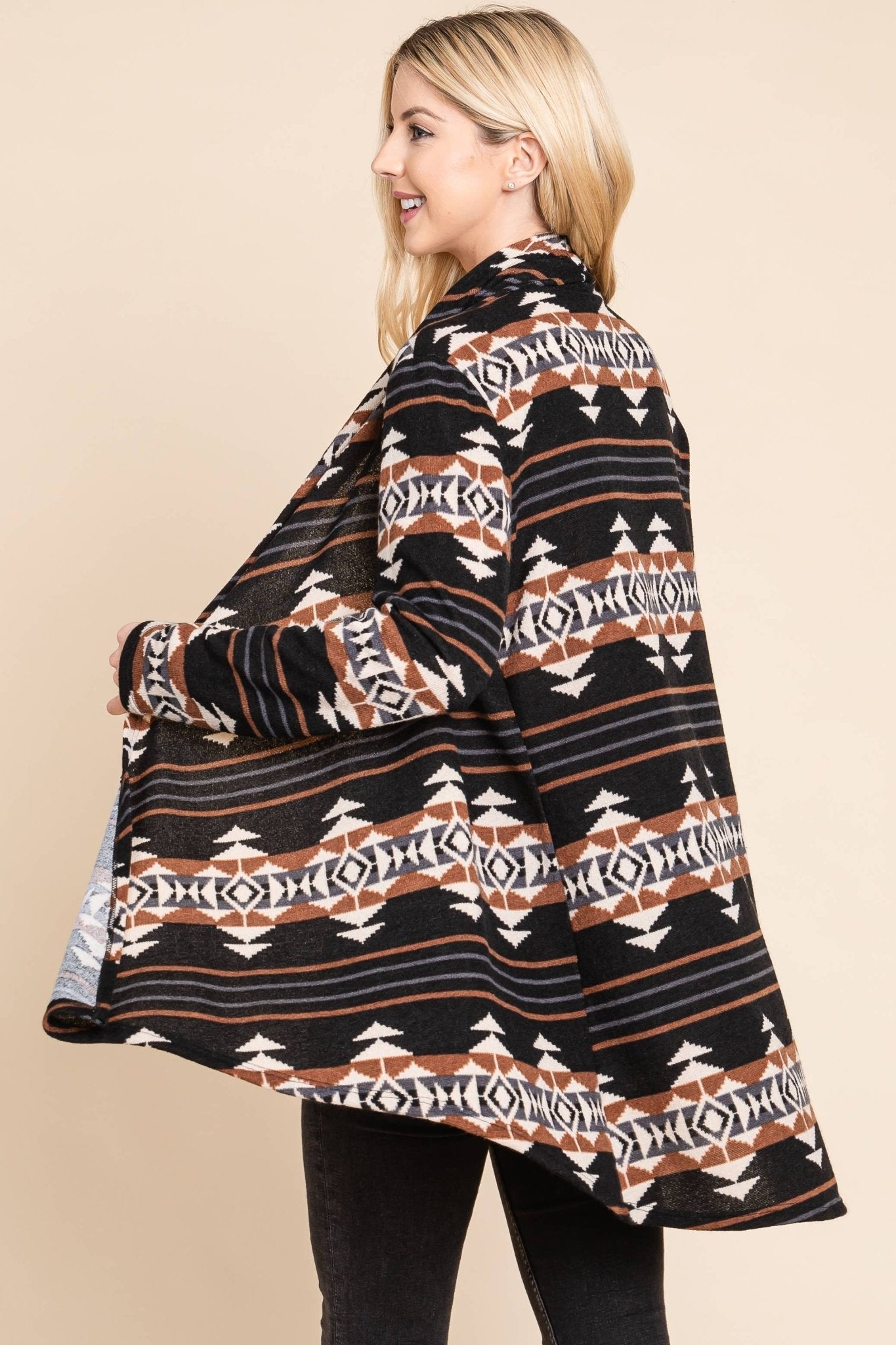 BOMBOM "Calgary" Western Open Front Cardigan — Luxurious Soft Layering Piece Made in USA (Medium available)