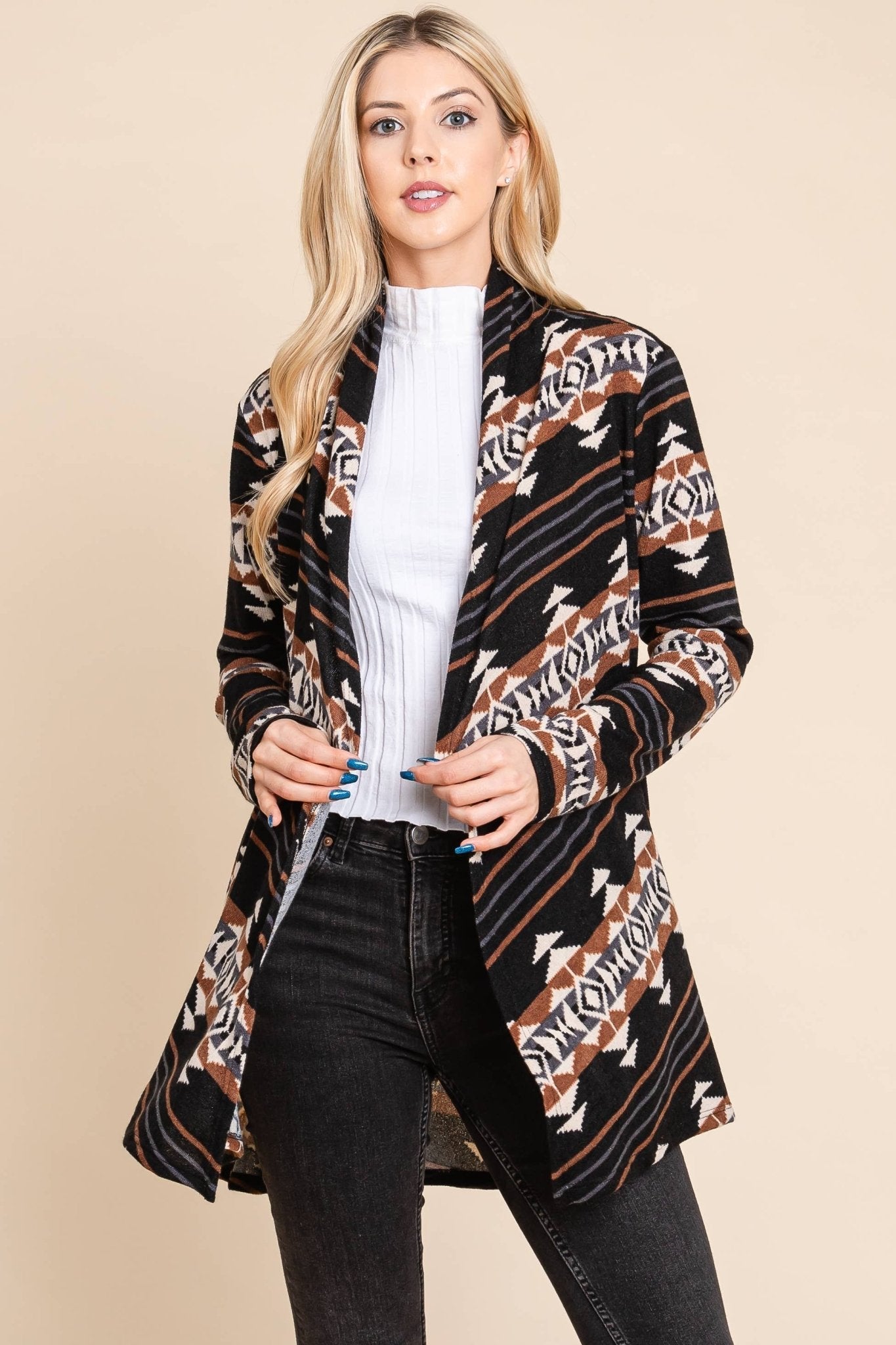 BOMBOM "Calgary" Western Open Front Cardigan — Luxurious Soft Layering Piece Made in USA (Medium available)