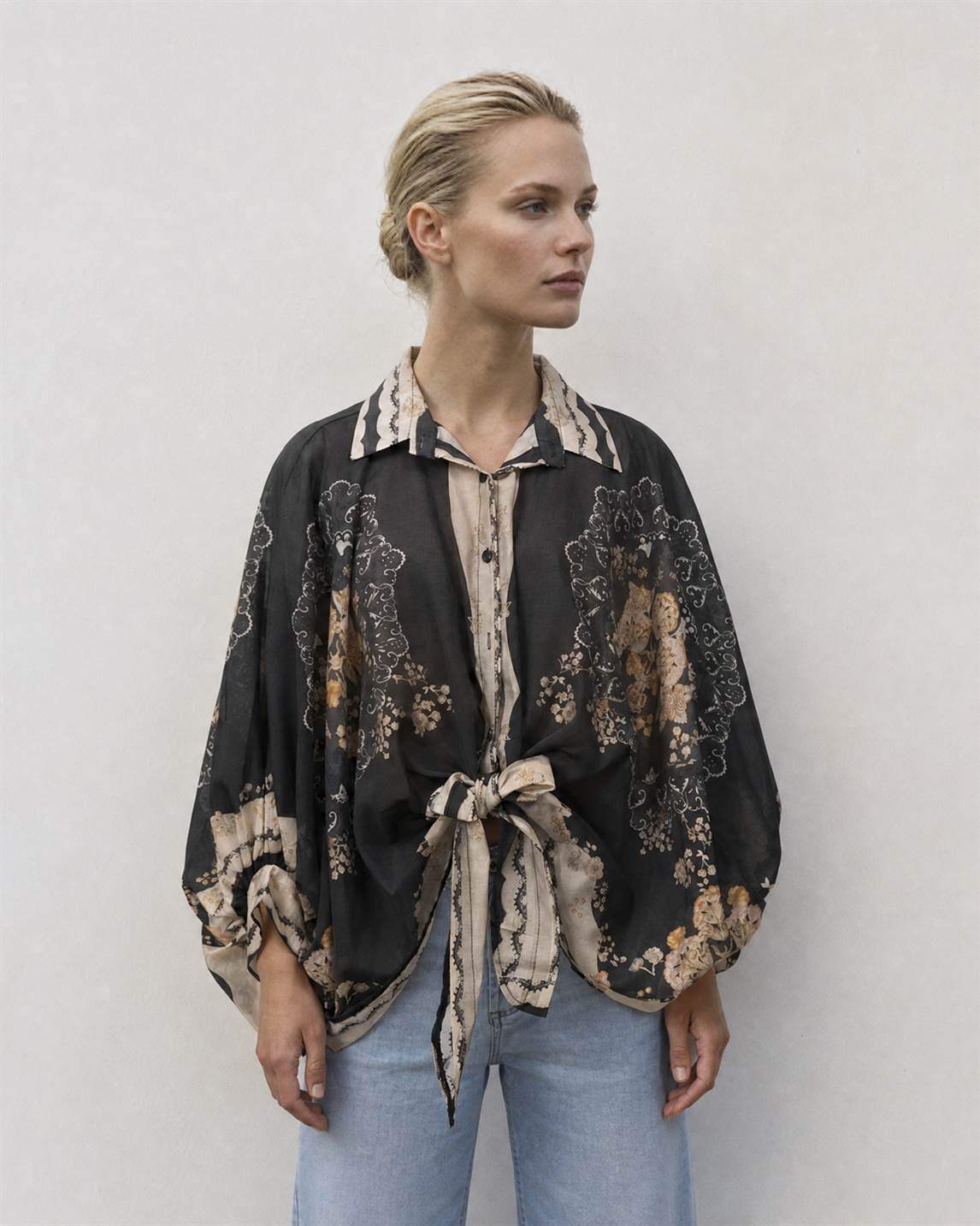 CW1 Italian Midnight Garden Tie-Front Blouse