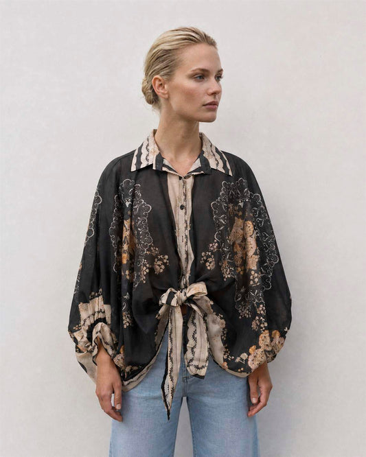 CW1 Italian Midnight Garden Tie-Front Blouse