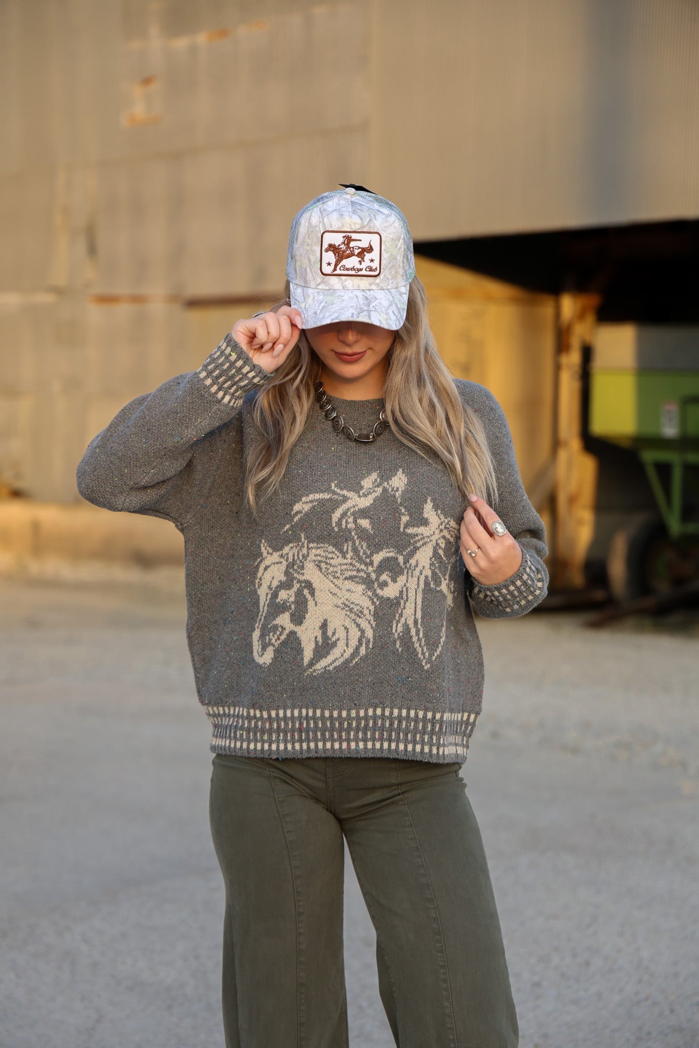 "Cowboys Club" Cowboy & Horse Embroidered Patch Mesh Cap — Wild West Charm with Adjustable Snapback
