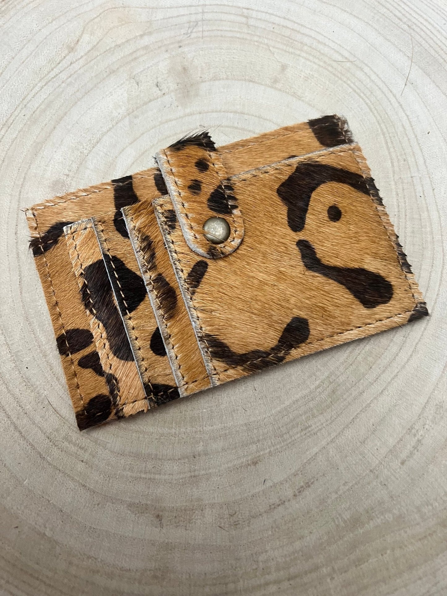 Western Cowhide Credit Card Wallet — Leopard Hair-on-Hide (5" x 3" Real Hide)