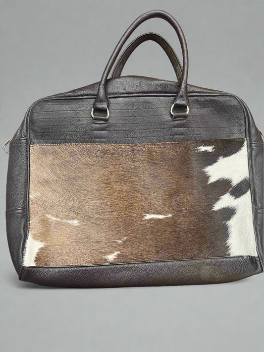 Western Hair-on-Hide Cowhide Laptop Bag — 15" Real Cowhide with Premium Leather & Adjustable Strap