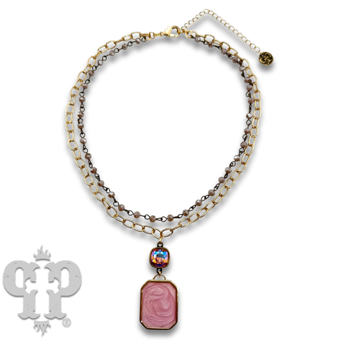 Pink Panache Brands - Double strand necklace with Austrian crystal pendant