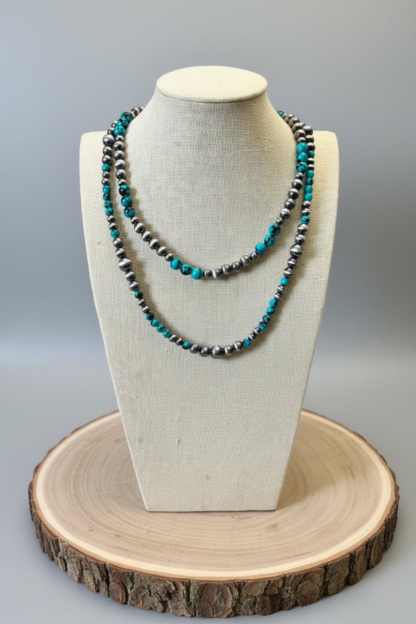 Desert Dream Western Layered Necklace Set — Faux Pearl & Turquoise (18" & 22")