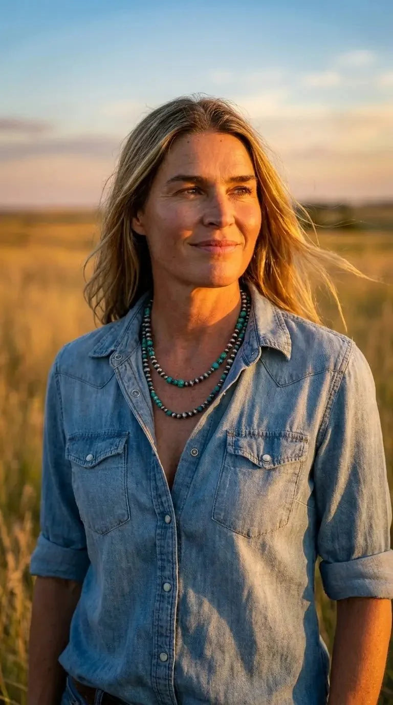 Desert Dream Western Layered Necklace Set — Faux Pearl & Turquoise (18" & 22")