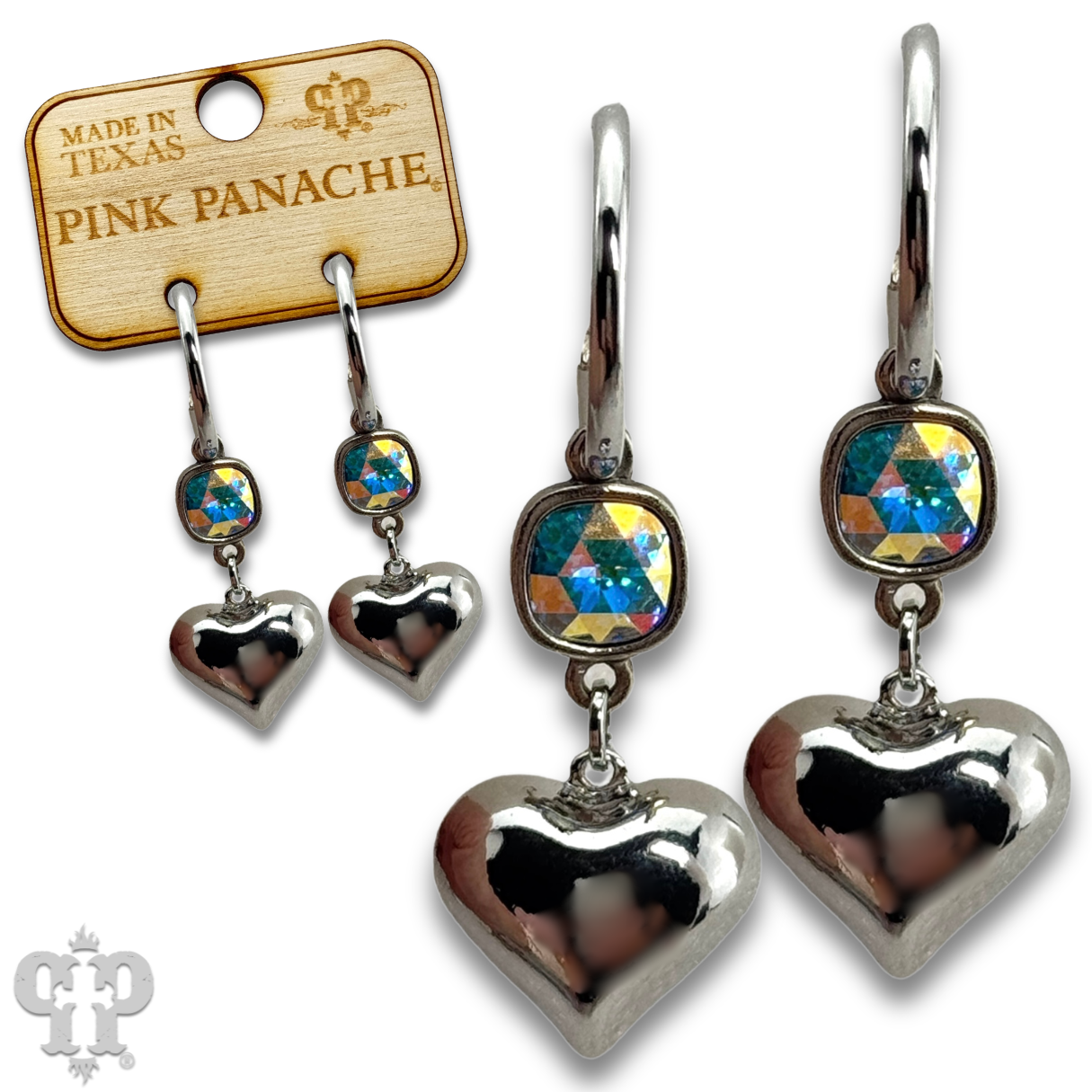 Puffed heart earring, Austrian crystal