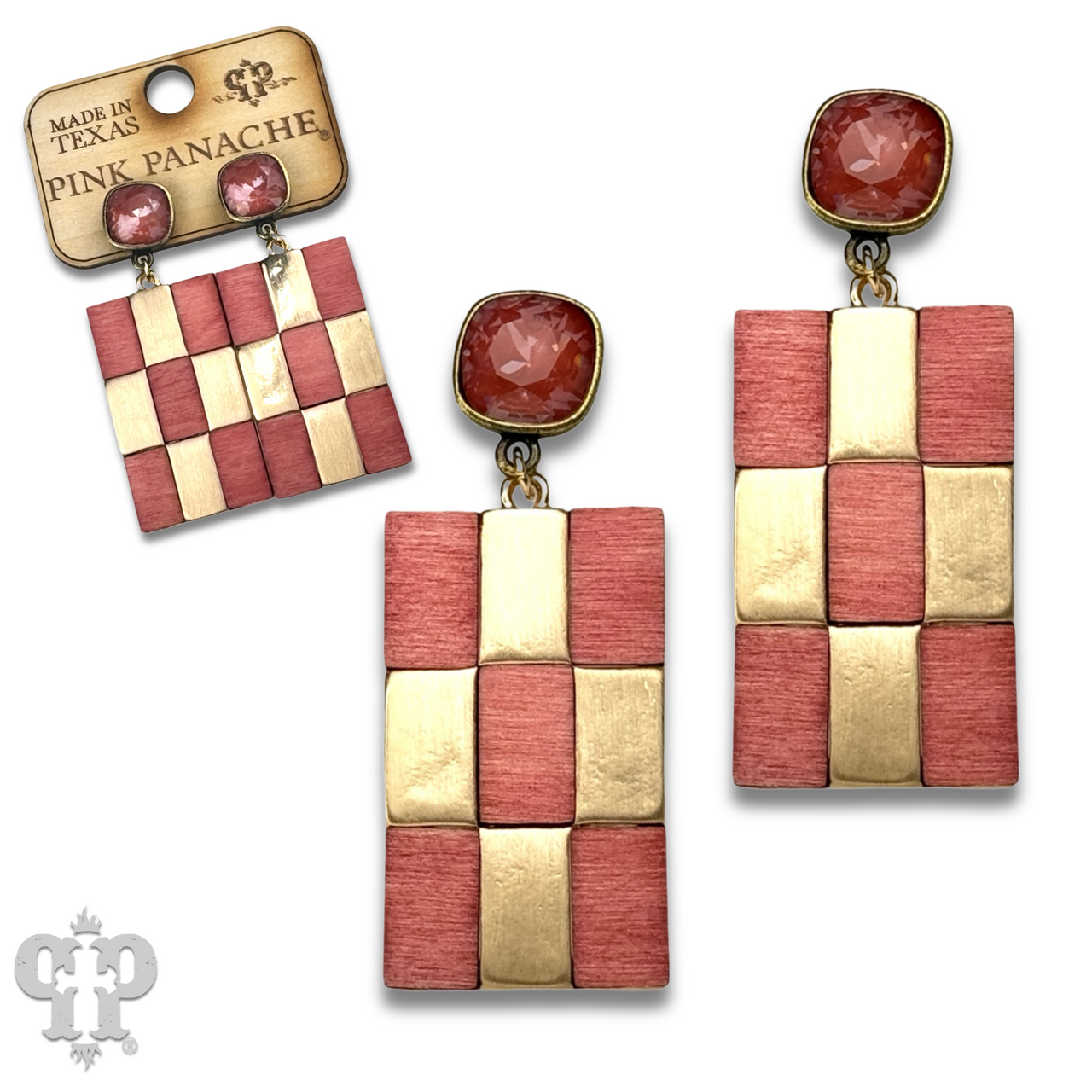 Checkerboard pattern dangle earring with Austrian crystal - LC