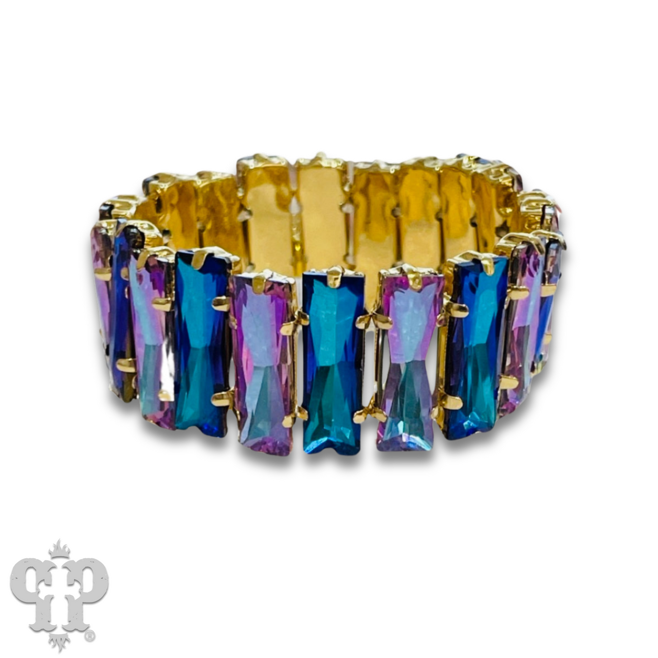 Faceted rectangle rhinestone stretch bracelet - LC