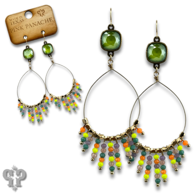 Faceted saucer bead fringe on teardrop earring, Austrian crystal - LC