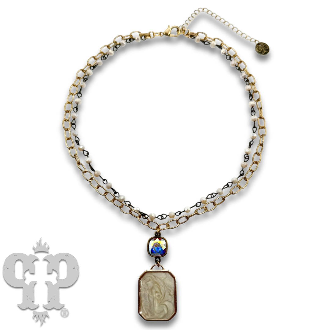 Pink Panache Brands - Double strand necklace with Austrian crystal pendant