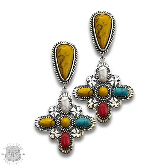 Multi-color four point cross earring, last call