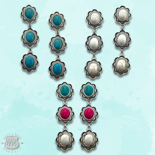 Triple stone scalloped concho earring - LC