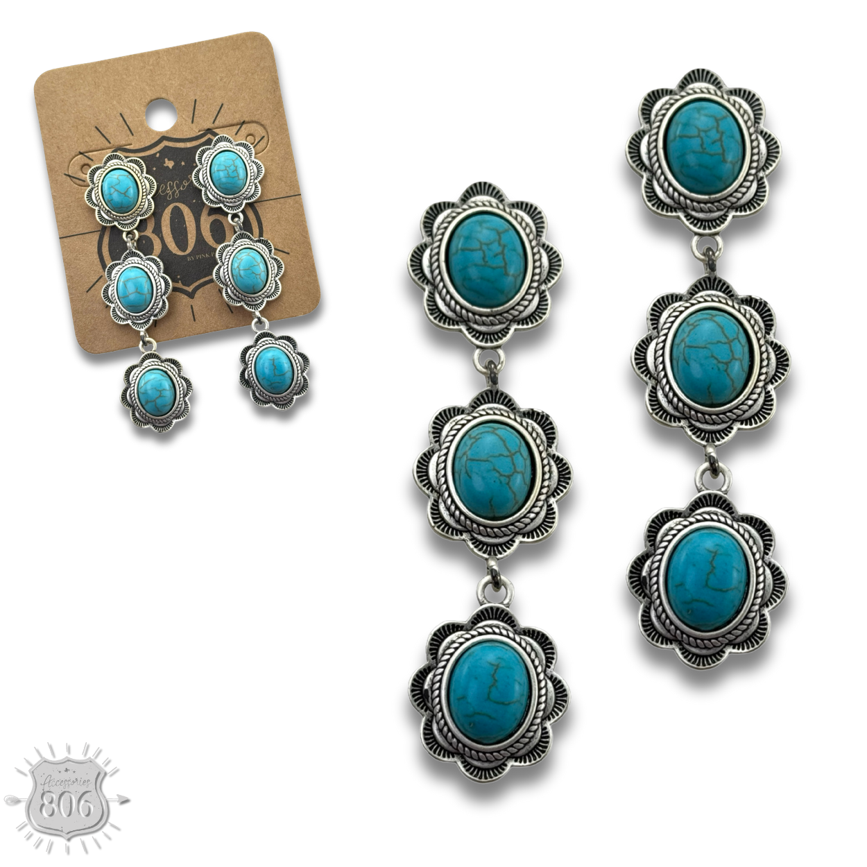 Triple stone scalloped concho earring - LC